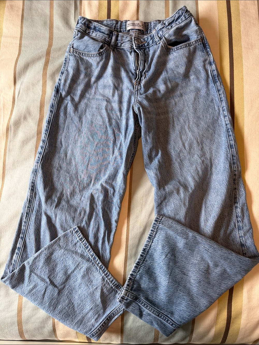 Girls Abercrombie High Rise, Ultra Wide Leg Blue Jeans